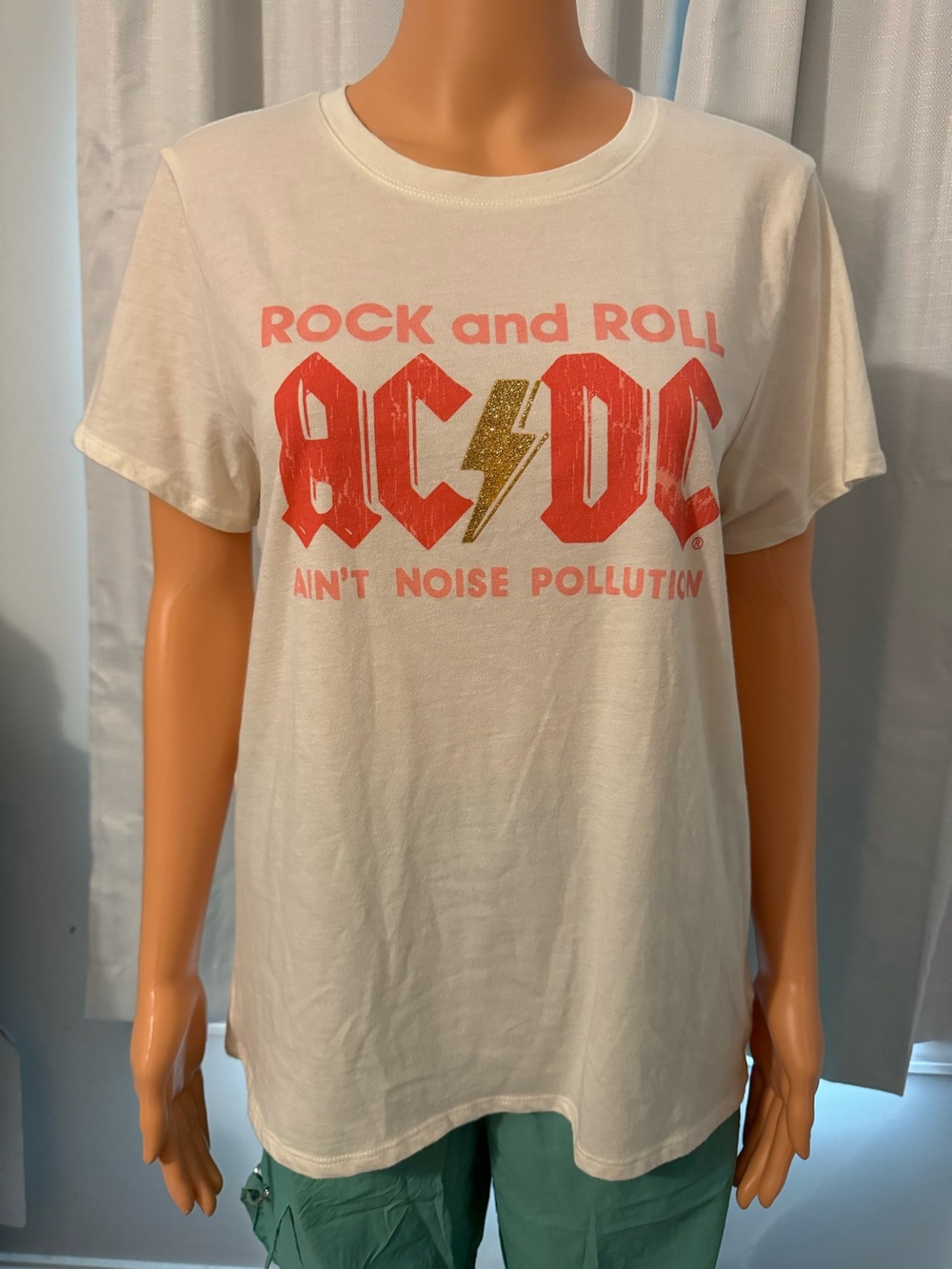 Cool Lucky Brand size L cream pink AC/DC graphic short sleeve t-shirt women new